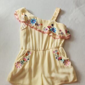 Hannah Banana Girls One Shoulder Gauze Embroidered Ruffle Romper